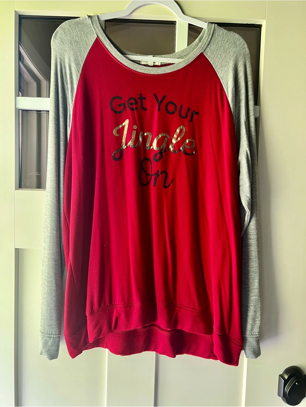 Maurices Red & Gray Raglan 'Get Your Jingle On' Long Sleeve Christmas Shirt XXL